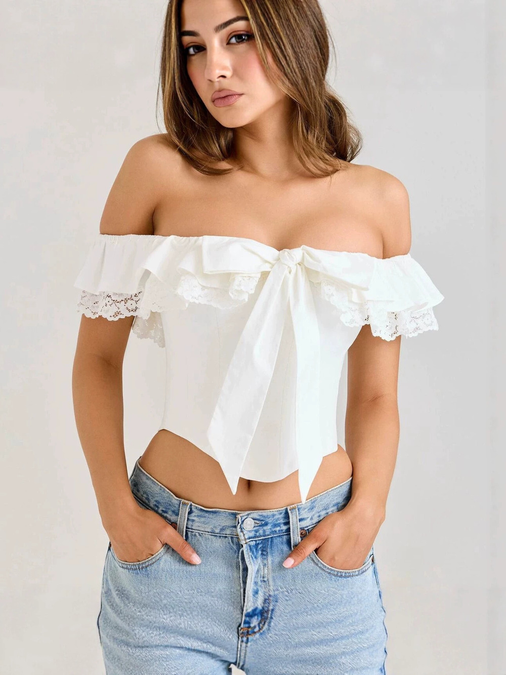 Zara Ruffle Button Front Straight Neck Slim Waist Cami